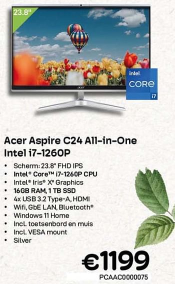 Promoties Acer aspire c24 all-in-one intel i7-1260p - Acer - Geldig van 01/03/2023 tot 31/03/2023 bij Compudeals