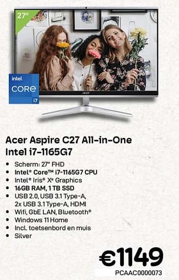 Promoties Acer aspire c27 all-in-one intel i7-1165g7 - Acer - Geldig van 01/03/2023 tot 31/03/2023 bij Compudeals