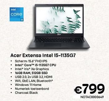 Promoties Acer extensa intel i5-1135g7 - Acer - Geldig van 01/03/2023 tot 31/03/2023 bij Compudeals