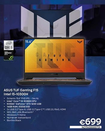 Promoties Asus tuf gaming f15 intel i5-10300h - Asus - Geldig van 01/03/2023 tot 31/03/2023 bij Compudeals