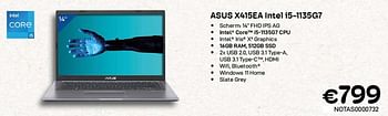 Promoties Asus x415ea intel i5-1135g7 - Asus - Geldig van 01/03/2023 tot 31/03/2023 bij Compudeals