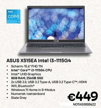 Promoties Asus x515ea intel i3-1115g4 - Asus - Geldig van 01/03/2023 tot 31/03/2023 bij Compudeals