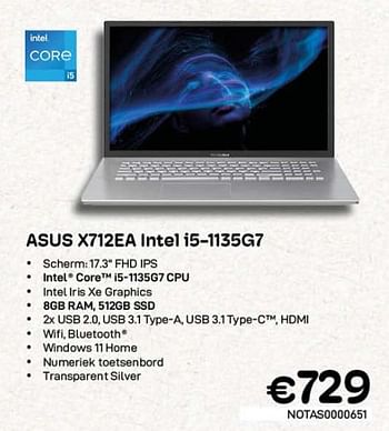 Promoties Asus x712ea intel i5-1135g7 - Asus - Geldig van 01/03/2023 tot 31/03/2023 bij Compudeals