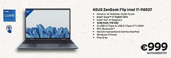 Promoties Asus zenbook flip intel i7-1165g7 - Asus - Geldig van 01/03/2023 tot 31/03/2023 bij Compudeals