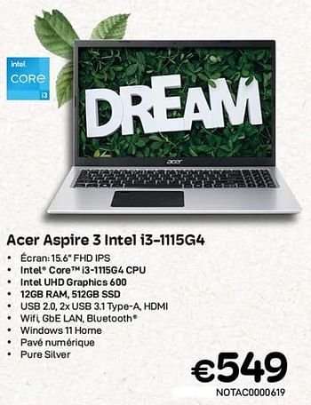 Promotions Acer aspire 3 intel i3-1115g4 - Acer - Valide de 01/03/2023 à 31/03/2023 chez Compudeals