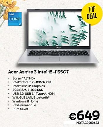 Promotions Acer aspire 3 intel i5-1135g7 - Acer - Valide de 01/03/2023 à 31/03/2023 chez Compudeals