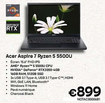 Promotions Acer aspire 7 5 5500u - Acer - Valide de 01/03/2023 à 31/03/2023 chez Compudeals