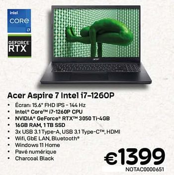 Promotions Acer aspire 7 intel i7-1260p - Acer - Valide de 01/03/2023 à 31/03/2023 chez Compudeals