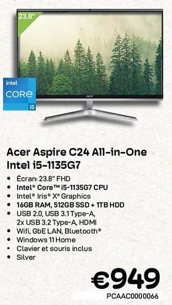 Promotions Acer aspire c24 all-in-one intel i5-1135g7 - Acer - Valide de 01/03/2023 à 31/03/2023 chez Compudeals