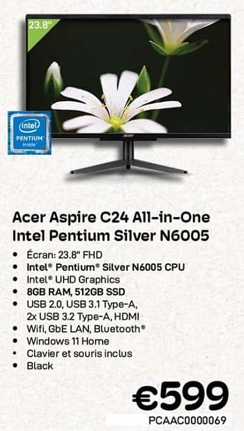 Promotions Acer aspire c24 all-in-one intel pentium silver n6005 - Acer - Valide de 01/03/2023 à 31/03/2023 chez Compudeals