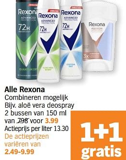 Promoties Aloë vera deospray - Rexona - Geldig van 06/03/2023 tot 12/03/2023 bij Albert Heijn