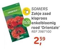 Somers zakje zaad klaproos enkelbloemig rood orientale-Somers