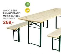 Wood beer picknicktafel met 2 banken-Central Park