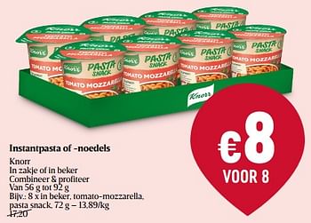 Promoties Tomato-mozzarella, pasta snack - Knorr - Geldig van 09/03/2023 tot 15/03/2023 bij Delhaize