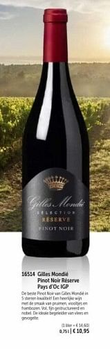 Promotions Gilles mondié piont noir réserve pays d`oc idp - Vins rouges - Valide de 01/03/2023 à 31/08/2023 chez Bofrost