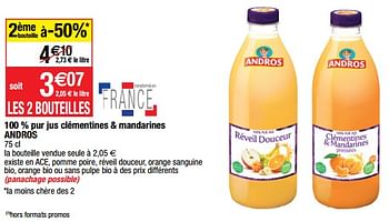 Promotions 100 % pur jus clémentines + mandarines andros - Andros - Valide de 07/03/2023 à 12/03/2023 chez Migros