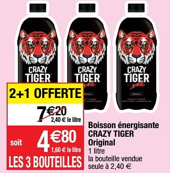 Promotions Boisson énergisante crazy tiger original - CrazyTiger - Valide de 07/03/2023 à 12/03/2023 chez Migros