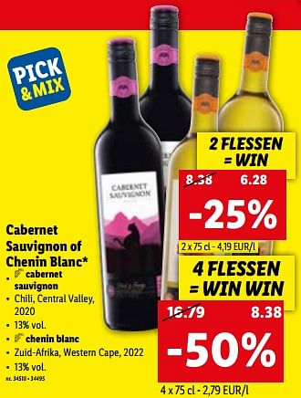 Promoties Cabernet sauvignon of chenin blanc - Rode wijnen - Geldig van 15/03/2023 tot 21/03/2023 bij Lidl