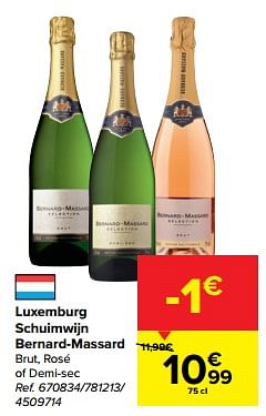 Promotions Luxemburg schuimwijn bernard-massard brut, rosé of demi-sec - Mousseux - Valide de 08/03/2023 à 27/03/2023 chez Carrefour