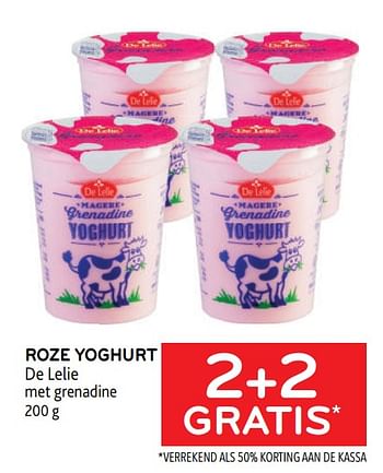 Promotions Roze yoghurt de lelie 2+2 gratis - De Lelie - Valide de 22/03/2023 à 04/04/2023 chez Alvo