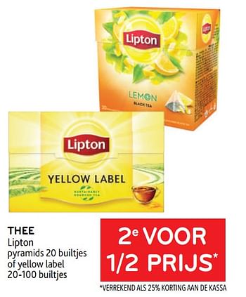 Promoties Thee lipton 2e voor 1-2 prijs - Lipton - Geldig van 22/03/2023 tot 04/04/2023 bij Alvo