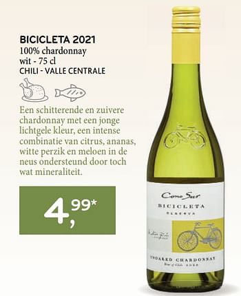 Promoties Bicicleta 2021 100% chardonnay wit - Witte wijnen - Geldig van 22/03/2023 tot 04/04/2023 bij Alvo