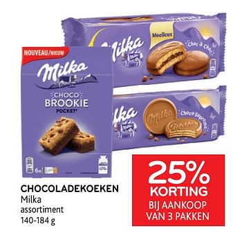 Promotions Chocoladekoeken milka 25% korting bij aankoop van 3 pakken - Milka - Valide de 22/03/2023 à 04/04/2023 chez Alvo