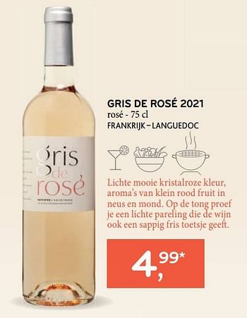 Promotions Gris de rosé 2021 rosé - Vins rosé - Valide de 22/03/2023 à 04/04/2023 chez Alvo