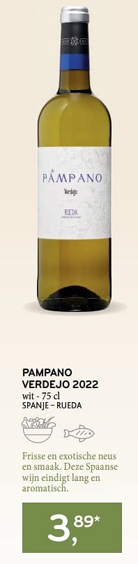 Promotions Pampano verdejo 2022 wit - Vins blancs - Valide de 22/03/2023 à 04/04/2023 chez Alvo