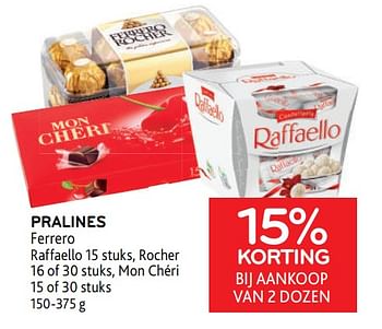 Promotions Pralines ferrero 15% korting bij aankoop van 2 dozen - Ferrero - Valide de 22/03/2023 à 04/04/2023 chez Alvo