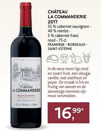 Promotions Château la commanderie 2017 rood - Vins rouges - Valide de 22/03/2023 à 04/04/2023 chez Alvo