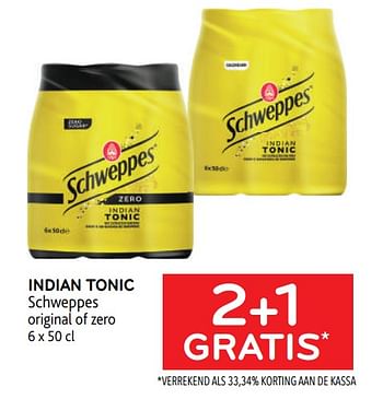 Promoties Indian tonic schweppes 2+1 gratis - Schweppes - Geldig van 22/03/2023 tot 04/04/2023 bij Alvo