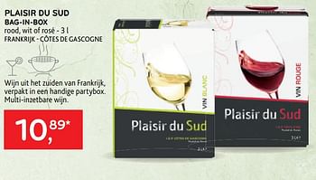 Promoties Plaisir du sud bag-in-box rood, wit of rosé - Rode wijnen - Geldig van 22/03/2023 tot 04/04/2023 bij Alvo