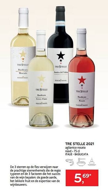 Promoties Tre stelle 2021 aglianico rosato rood - Rode wijnen - Geldig van 22/03/2023 tot 04/04/2023 bij Alvo