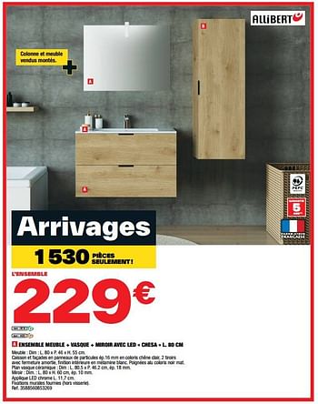 Promotions Ensemble meuble + vasque + miroir avec led chesa - Allibert - Valide de 03/03/2023 à 23/03/2023 chez Brico Depot