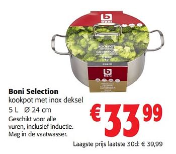Promoties Boni selection kookpot met inox deksel - Boni - Geldig van 08/03/2023 tot 21/03/2023 bij Colruyt