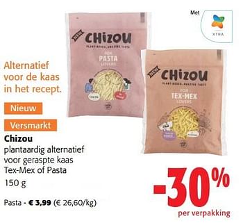 Promoties Chizou plantaardig alternatief voor geraspte kaas pasta - Chizou - Geldig van 08/03/2023 tot 21/03/2023 bij Colruyt