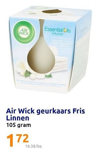 Promoties Air wick geurkaars fris linnen - Airwick - Geldig van 08/03/2023 tot 14/03/2023 bij Action