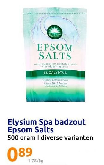 Promotions Elysium spa badzout epsom salts - Elysium - Valide de 08/03/2023 à 14/03/2023 chez Action