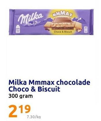 Promoties Milka mmmax chocolade choco + biscuit - Milka - Geldig van 08/03/2023 tot 14/03/2023 bij Action