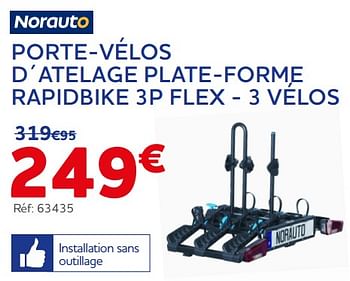 Promoties Porte-vélos d´atelage plate-forme rapidbike 3p flex - 3 vélos - Norauto - Geldig van 09/03/2023 tot 09/05/2023 bij Auto 5