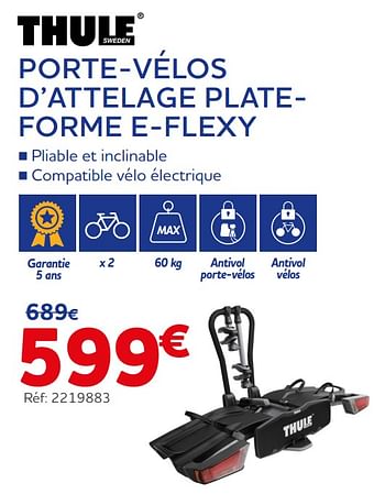 Promotions Porte-vélos d’attelage plateforme e-flexy - Thule - Valide de 09/03/2023 à 09/05/2023 chez Auto 5