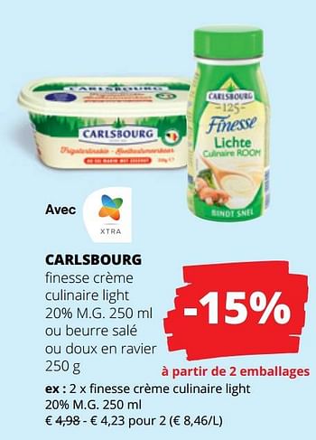 Promotions Carlsbourg finesse crème culinaire light - Carlsbourg - Valide de 09/03/2023 à 22/03/2023 chez Spar (Colruytgroup)