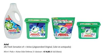 Promoties Ariel all-in-1 pods + active odor defense - Ariel - Geldig van 08/03/2023 tot 21/03/2023 bij Colruyt