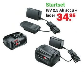 Promoties Bosch startset 18v 2,5 ah accu + lader - Bosch - Geldig van 13/03/2023 tot 01/04/2023 bij Van Cranenbroek