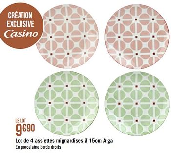 Promotions Lot de 4 assiettes mignardises alga - Produit Maison - Géant Casino - Valide de 13/03/2023 à 09/04/2023 chez Géant Casino