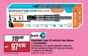 Promotions Aspirateur sans fil invictus one deluxe + accessoires - Best of Tv - Valide de 14/03/2023 à 19/03/2023 chez Migros