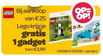 Promoties Bij aankoop van € 25 lego krijg je gratis 1 gadget - Lego - Geldig van 13/03/2023 tot 15/04/2023 bij Happyland