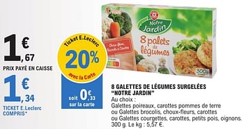 Promoties 8 galettes de légumes surgelées notre jardin - Notre Jardin - Geldig van 14/03/2023 tot 25/03/2023 bij E.Leclerc