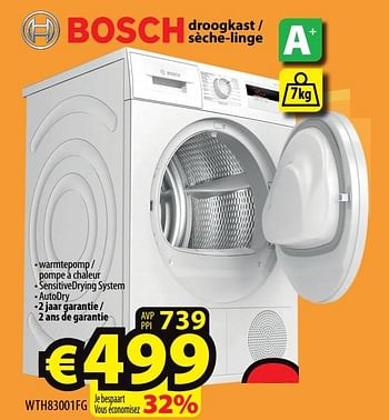 Promotions Bosch droogkast - sèche-linge wth83001fg - Bosch - Valide de 15/03/2023 à 22/03/2023 chez ElectroStock